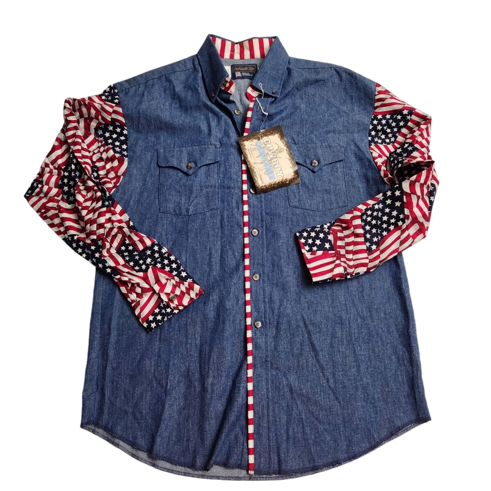 Vintage Panhandle Slim Women's Long Sleeve Denim Western USA American Fl…